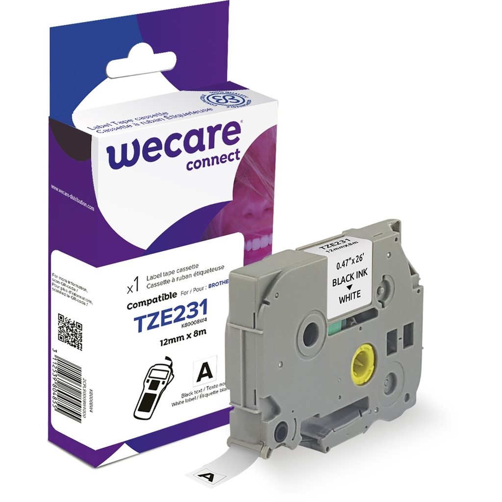 Märkband Wecare TZe svart/vit 12 mm 8 Meter