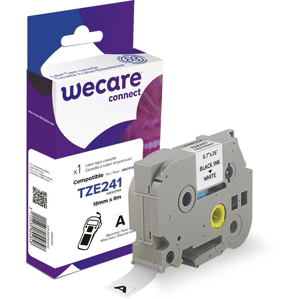 Märkband Wecare TZe svart/vit 18 mm 8 Meter