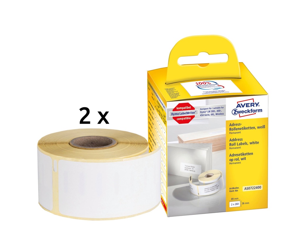 Etikett Avery 89 x 36 mm 2x260 st/fp