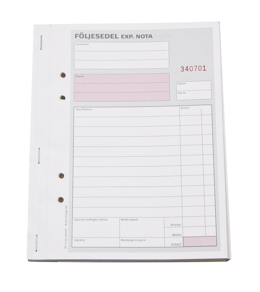 Följesedel A5 numrerade 3x 50 blad