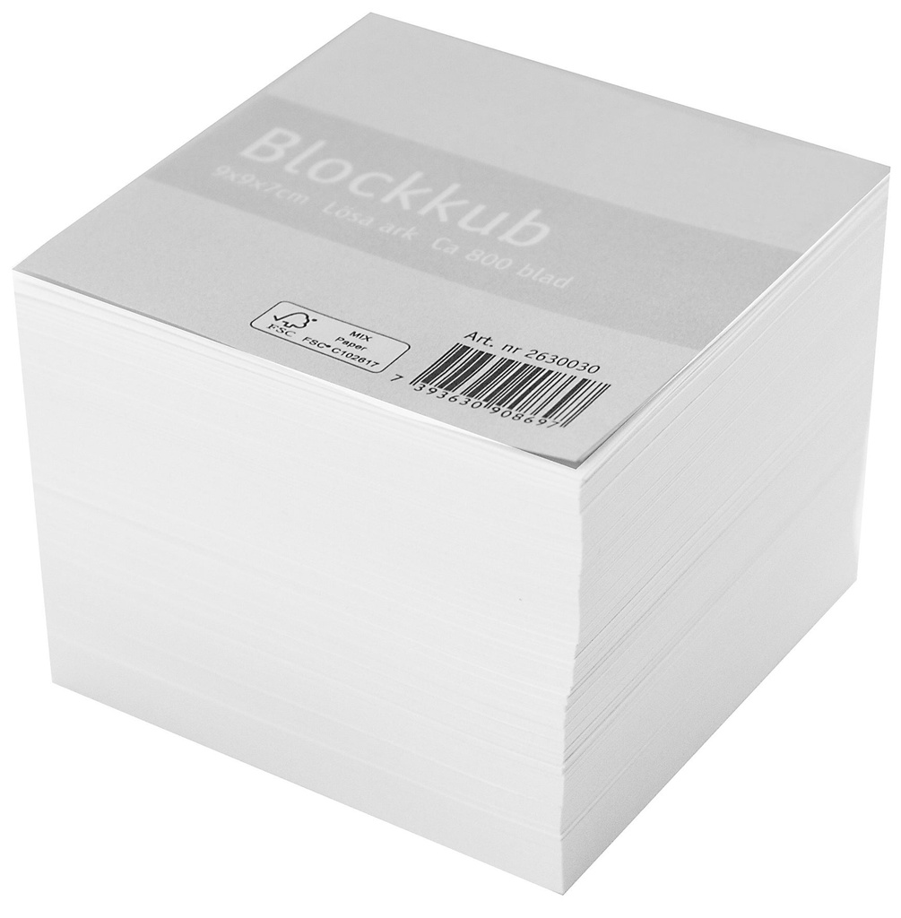 Blockkub 9x9x7cm ej limmad vit