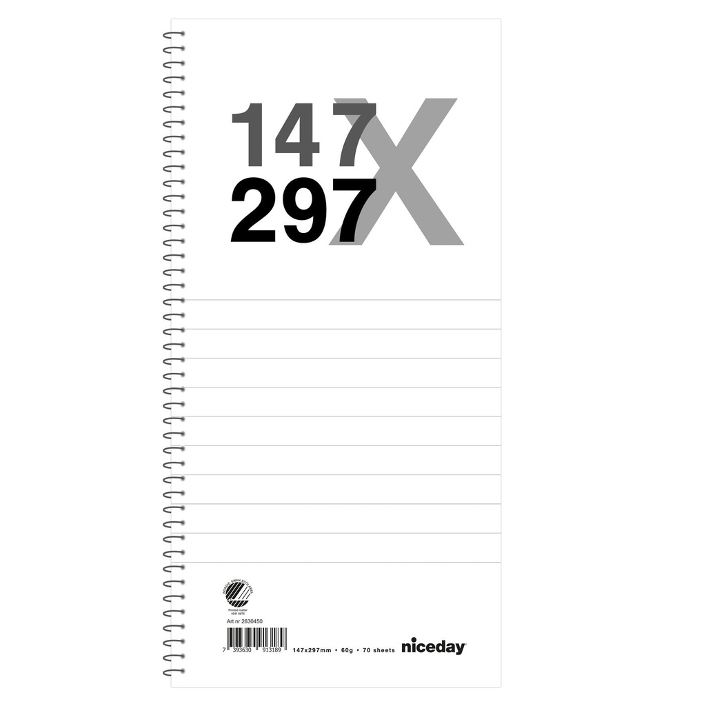 Spiralkladd 147x297mm 70bl 60g linjerat