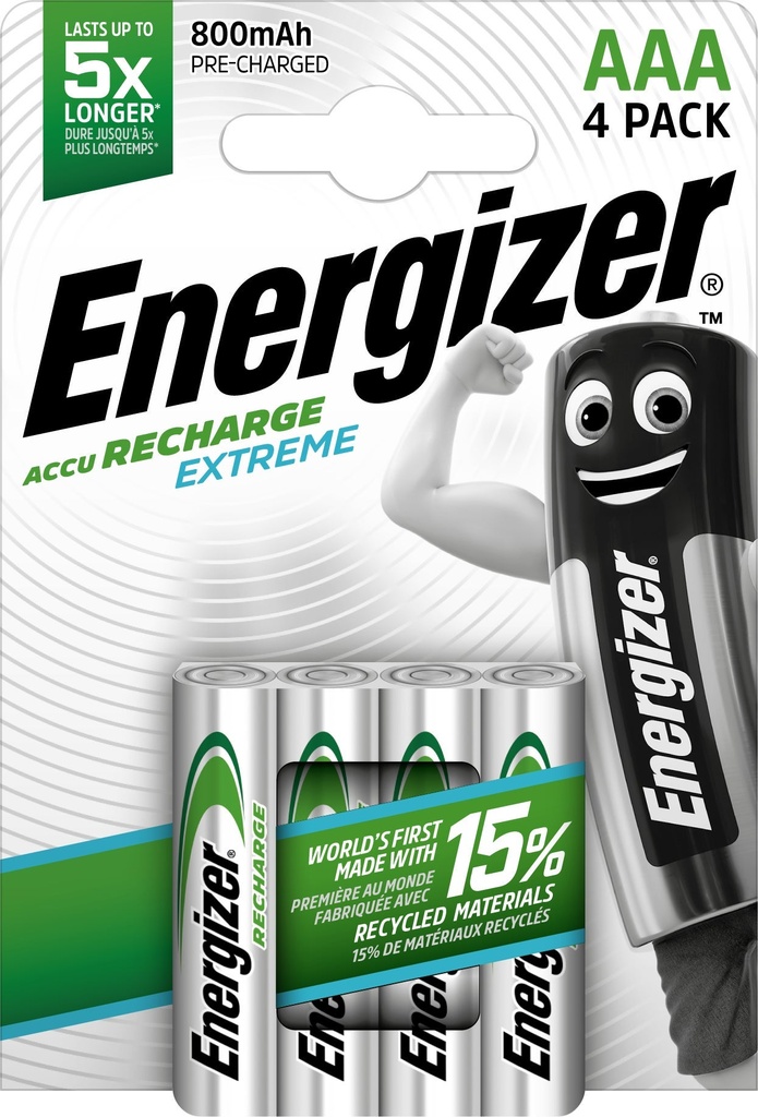Energizer Extreme Laddningsbara Batterier AAA 4-pack 800 mAH