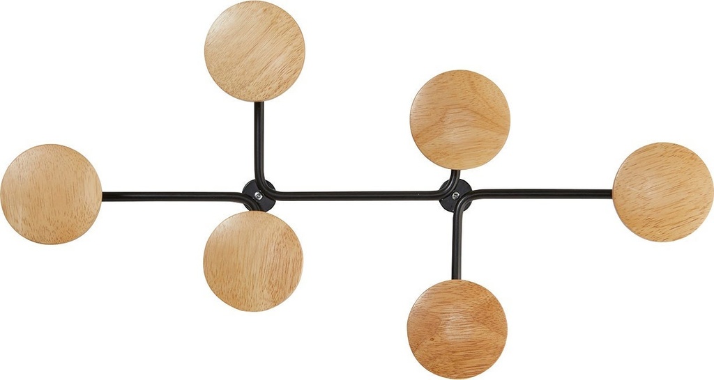 Hängare vägg 6 krokar trä/svart Alba