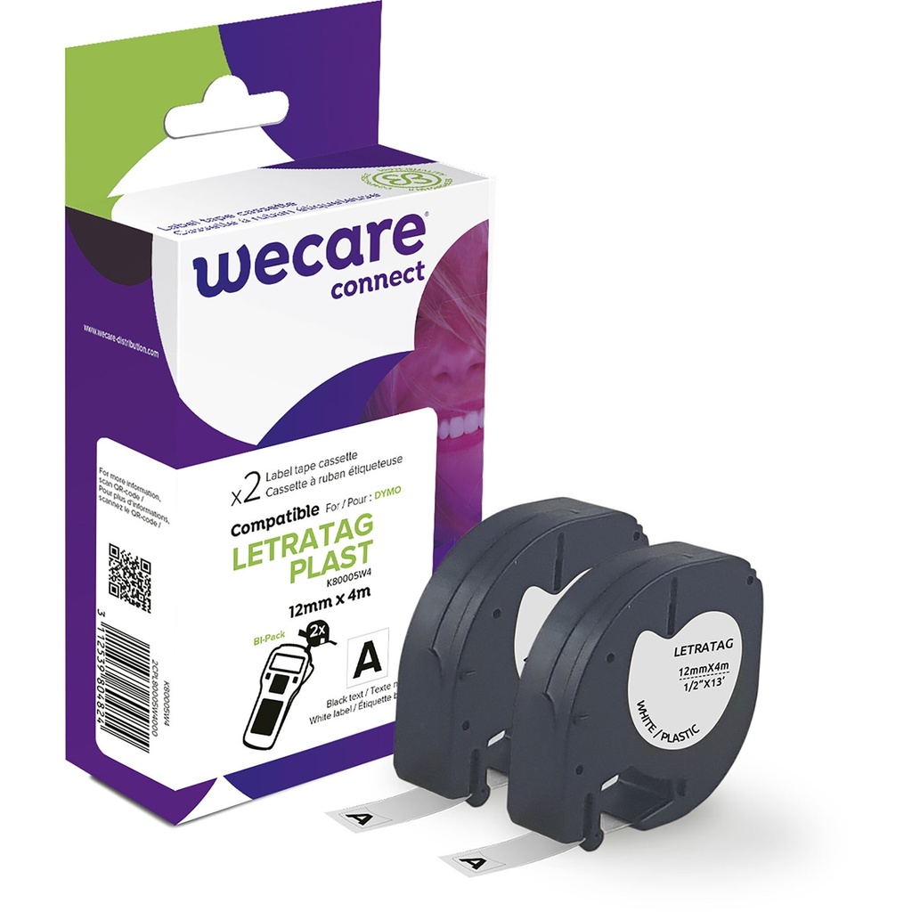 Märkband Wecare 12 mm 4 Meter plast vit/svart 2-pack