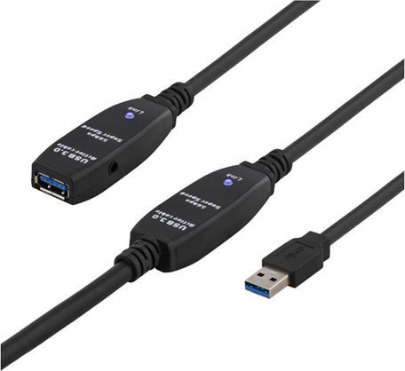 USB 3.0-förlängningskabel Prime Deltaco 10 meter Svart