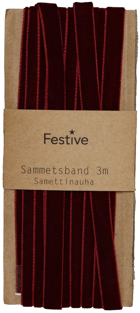 Sammetsband 3 m Vinröd