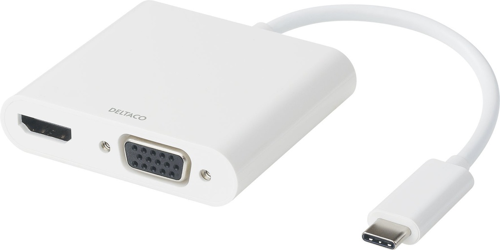 USB-C-HDMI/VGA/Ljud/USB-C 100W Deltaco Vit