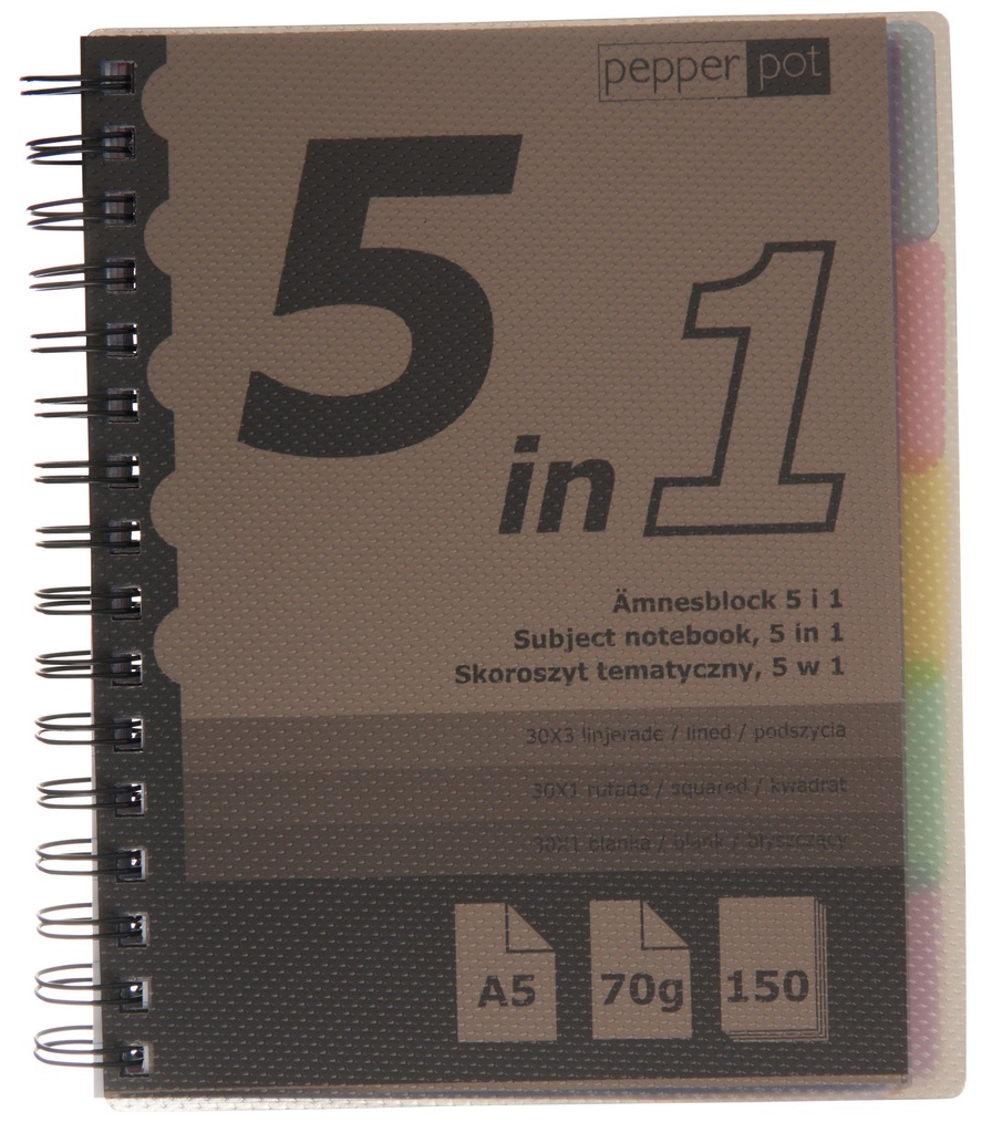 Ämnesblock 5flikar A5 150blad