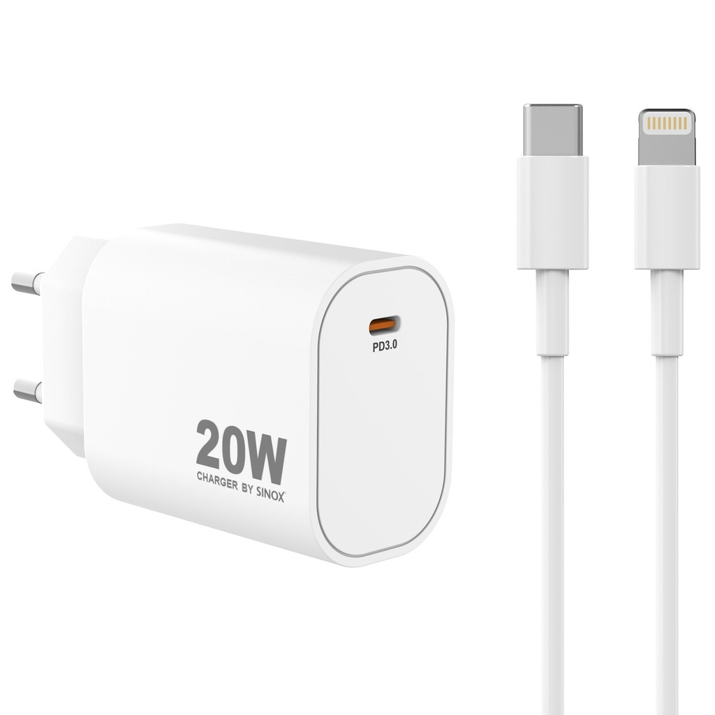 Laddare USB-C + Lighning 20W