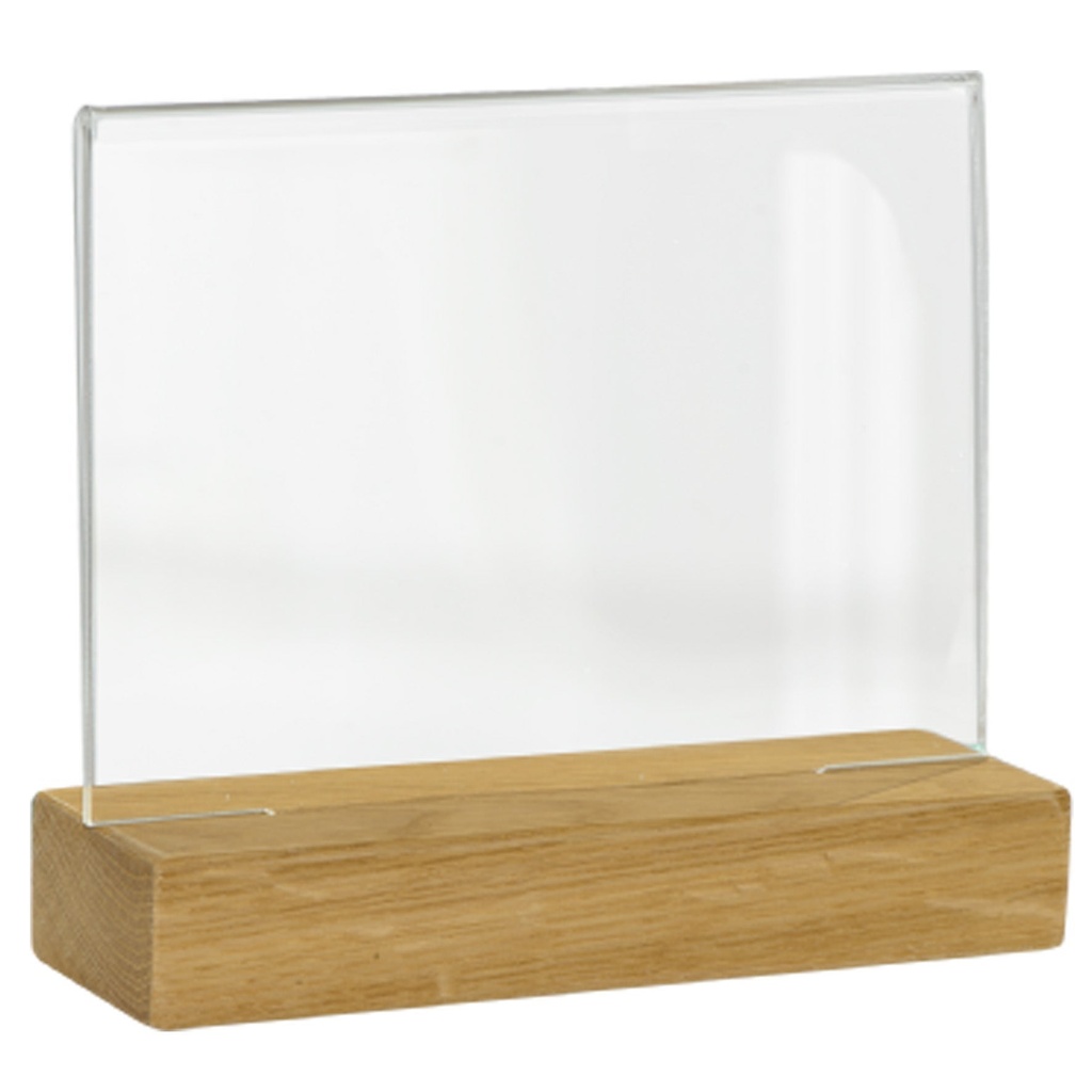 Akrylskylt med träfot A6 liggande