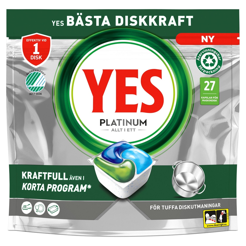 Diskmaskinstabletter YES Platinum 27-pack
