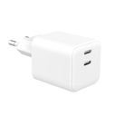 Laddare 220V 2xUSB-C PD/PPS 65W GaN vit
