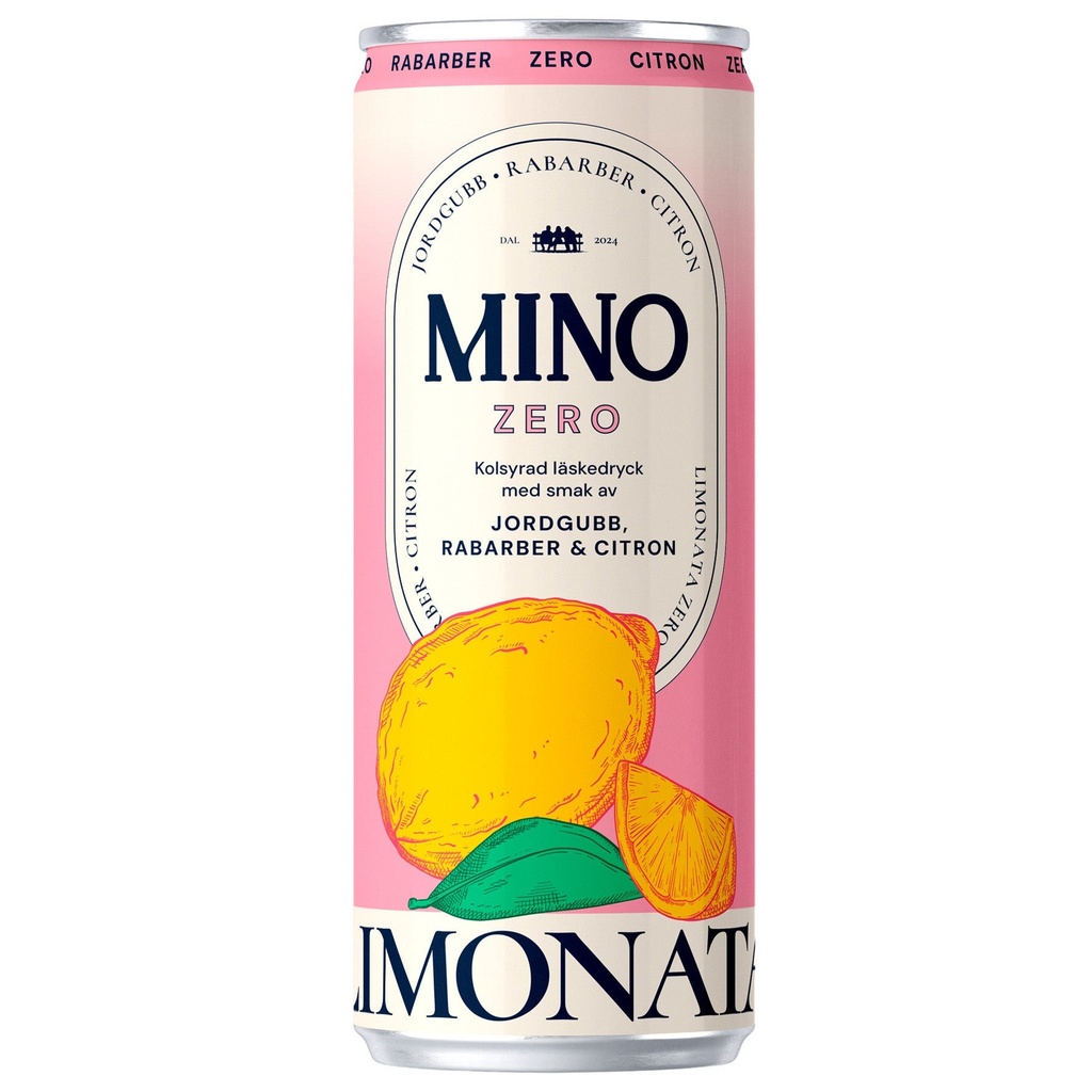 Läsk Mino Zero Jordgubb, rabarber & citron 24x33 cl inkl pant