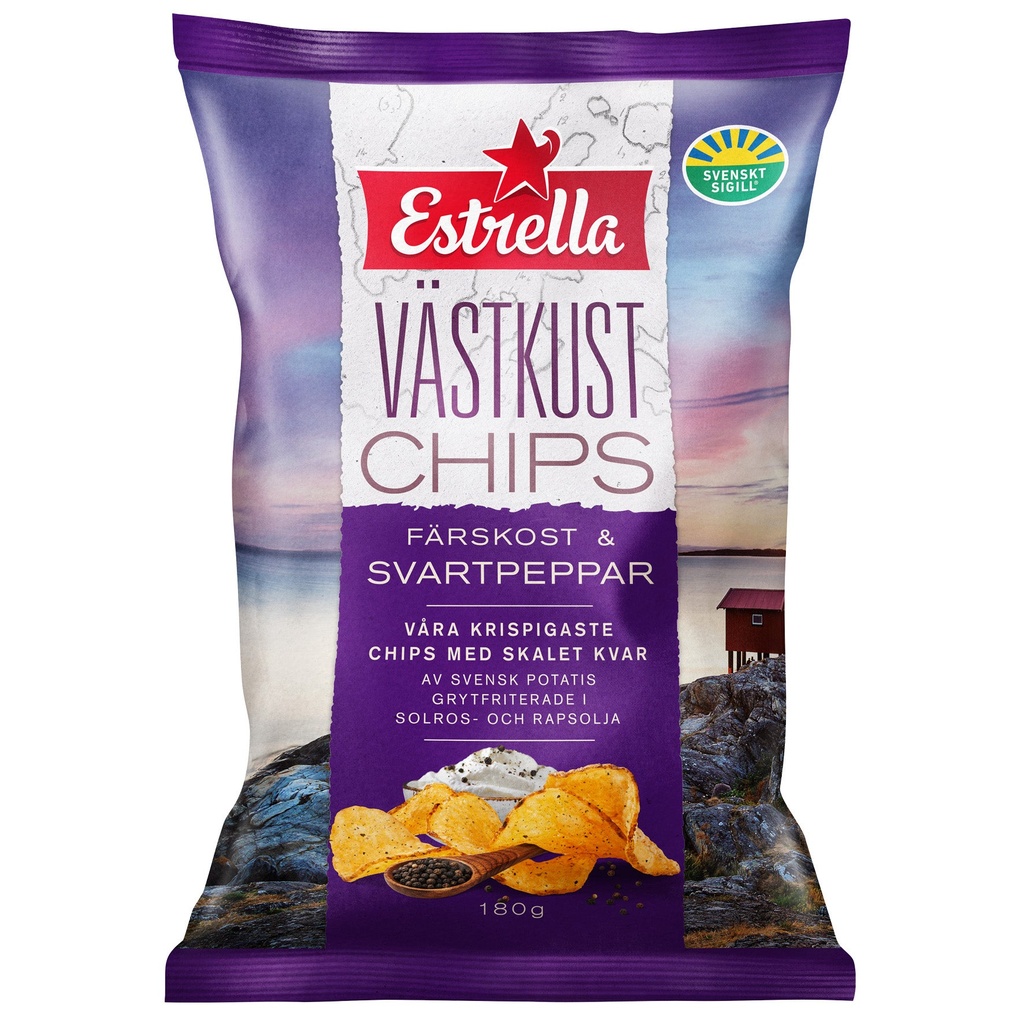 Västkustchips Estrella Färskost & Svartpeppar 10x180 g