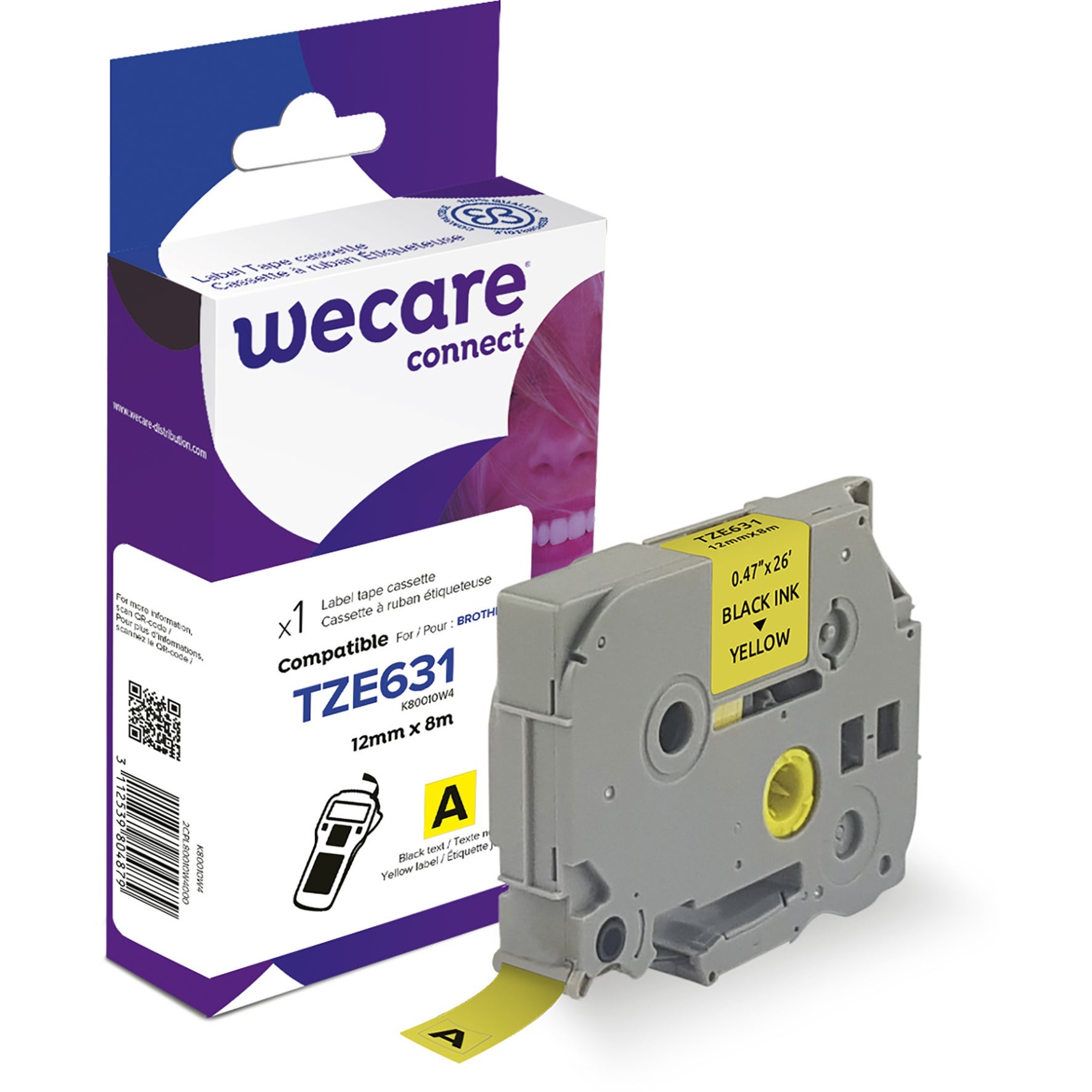 [8559063] Märkband Wecare TZe svart/gul 12 mm 8 Meter