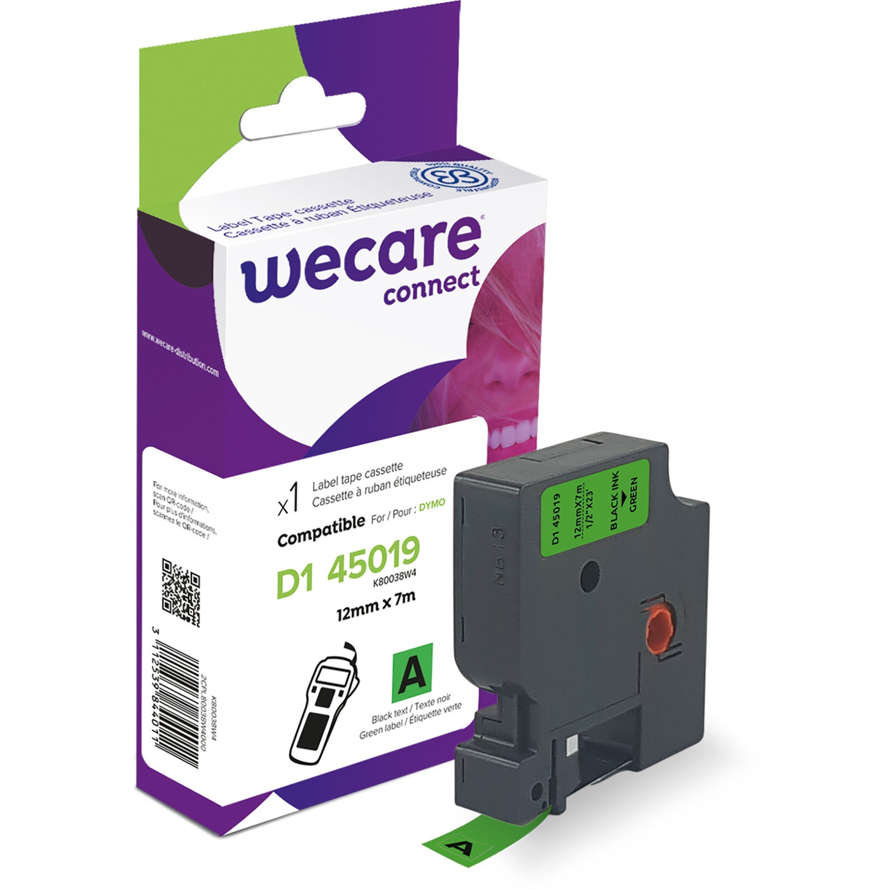 [8559084] Märkband Wecare D1 svart/grön 12 mm 7 m