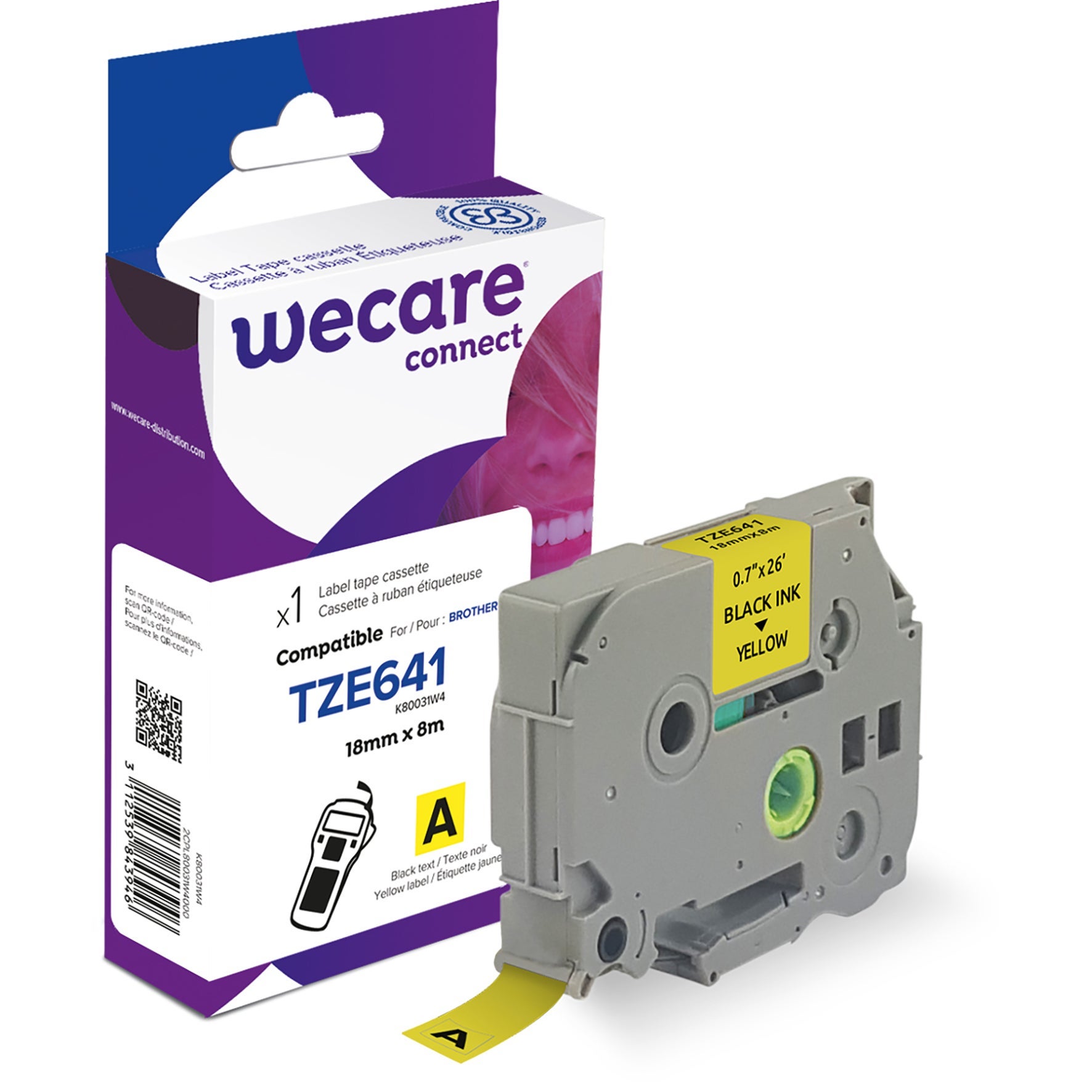 [8559078] Märkband Wecare TZe svart/gul 18 mm 8 Meter