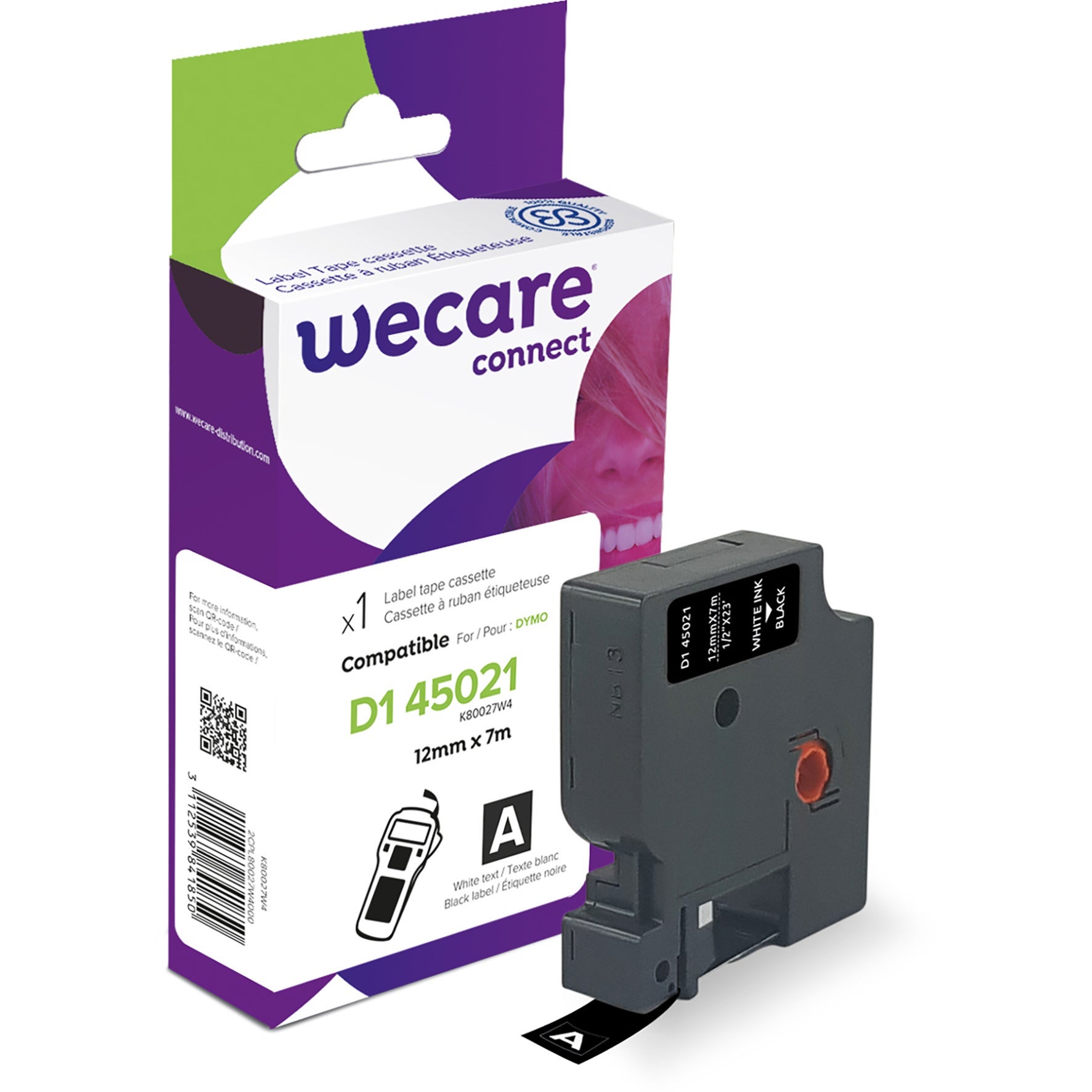 [8559075] Märkband Wecare D1 vit/svart 12 mm 7 m