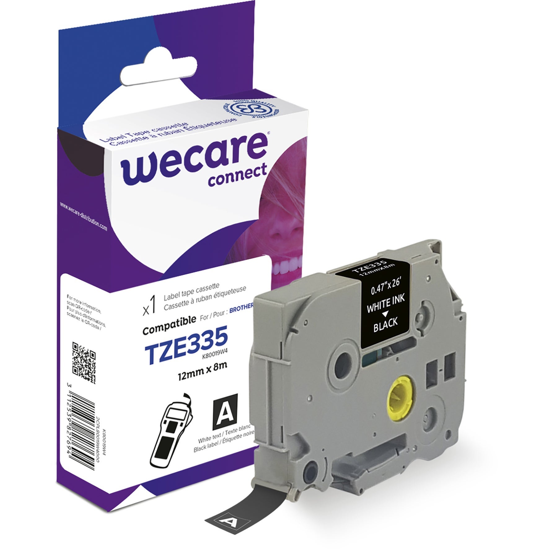 [8559072] Märkband Wecare TZe vit/svart 12 mm  8 Meter