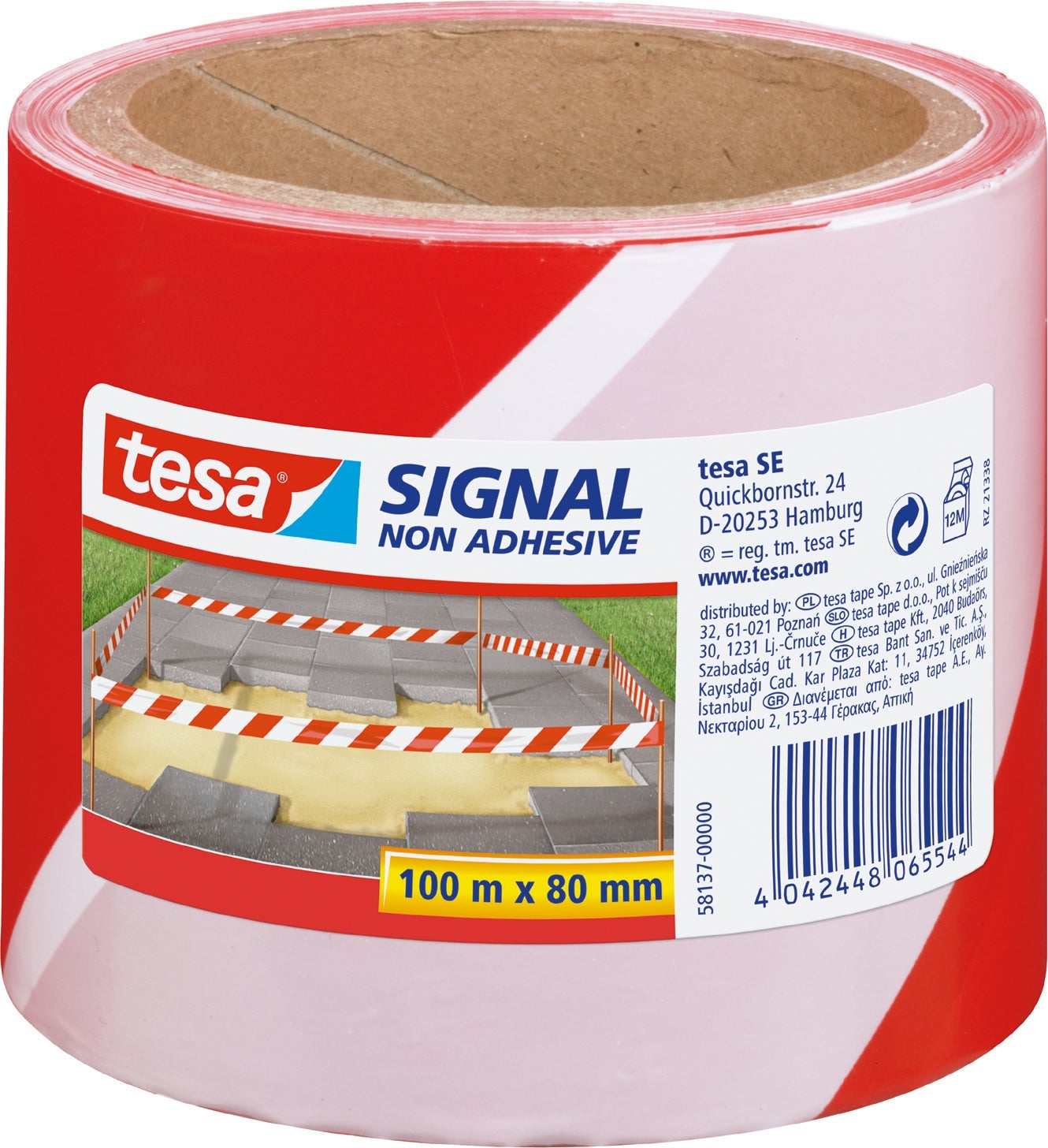 [2347992] Varningsband 80mmx100m röd/vit Tesa