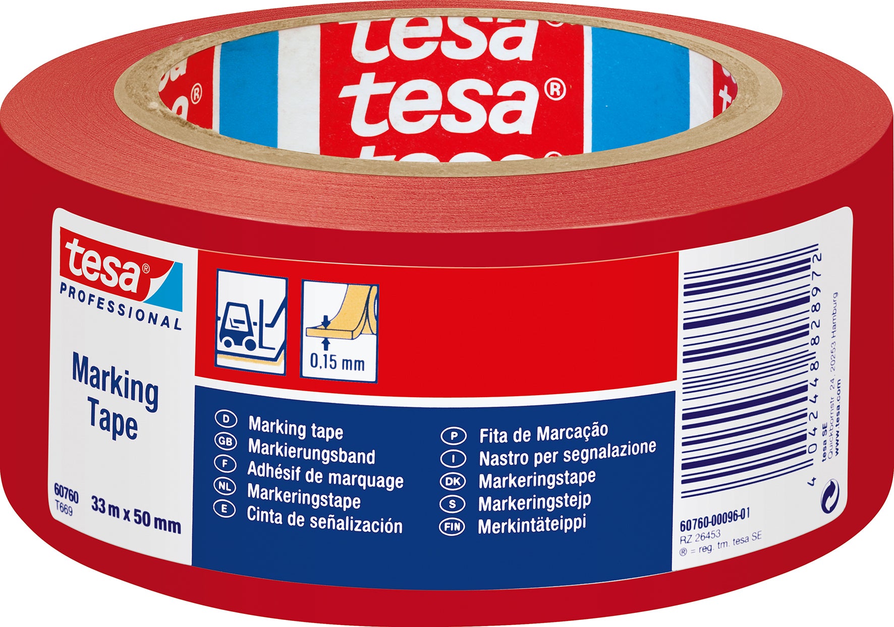 [2347932] Markeringstejp golv 50mmx33m röd Tesa