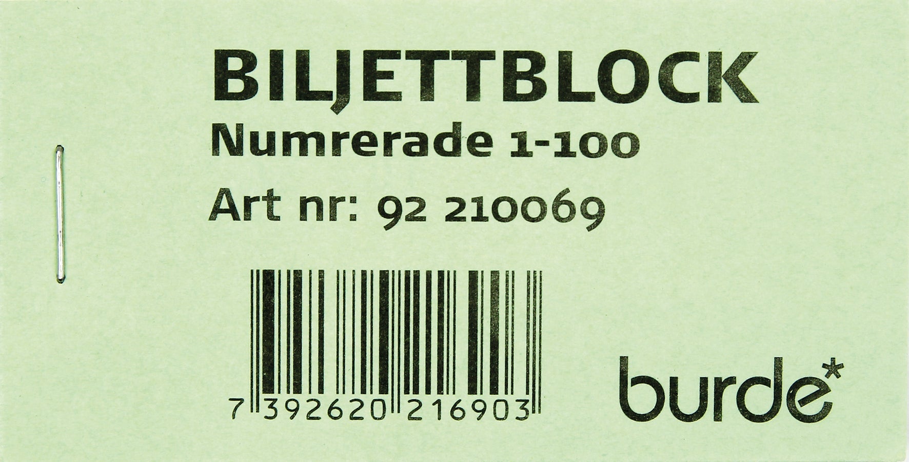 [2046102] Biljettblock NR 1-100 Grön