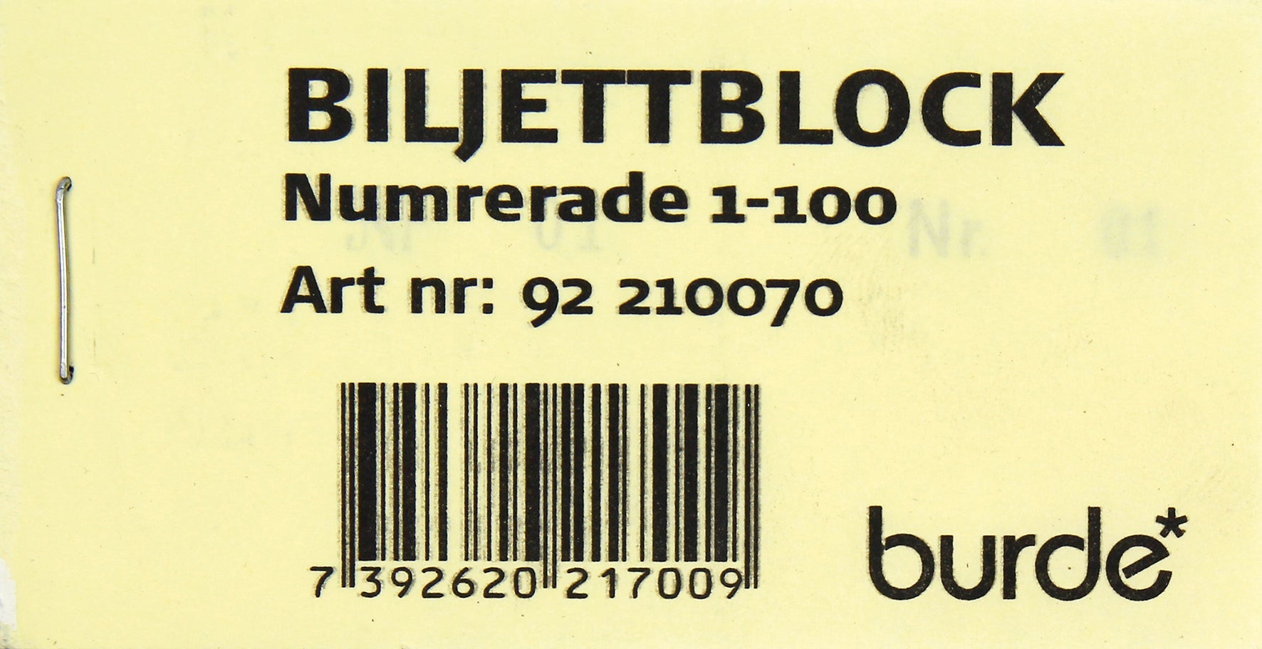 [2046104] Biljettblock NR 1-100 Gul