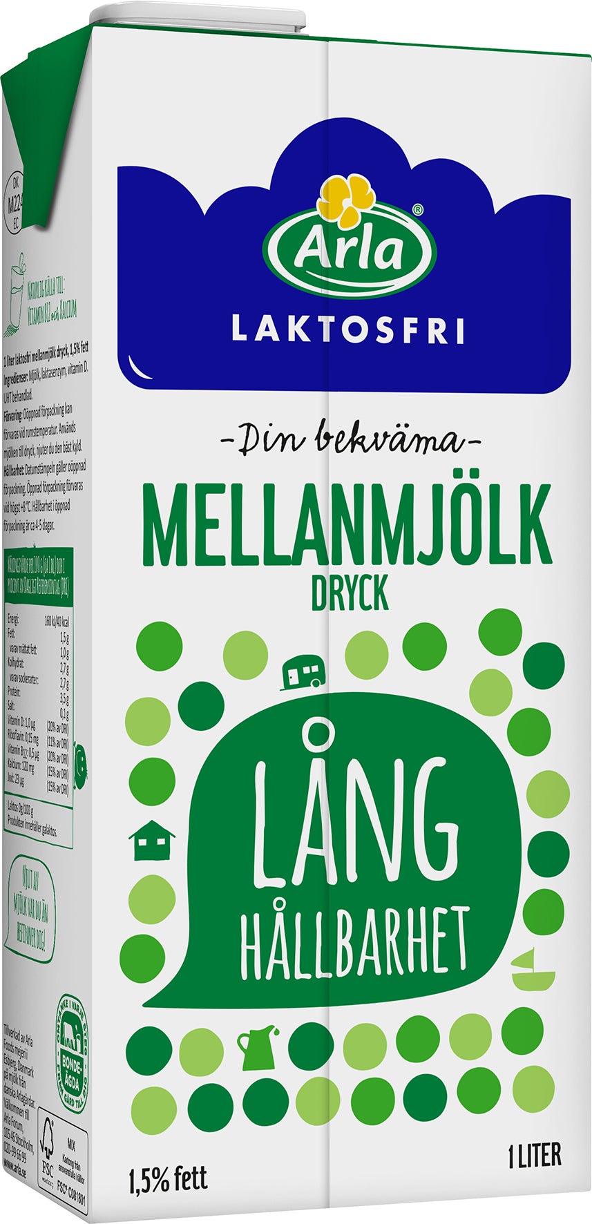 [8552465] H-Mjölk Arla Mellanmjölk 1,5% laktosfri 1 liter Lång Hållbarhet