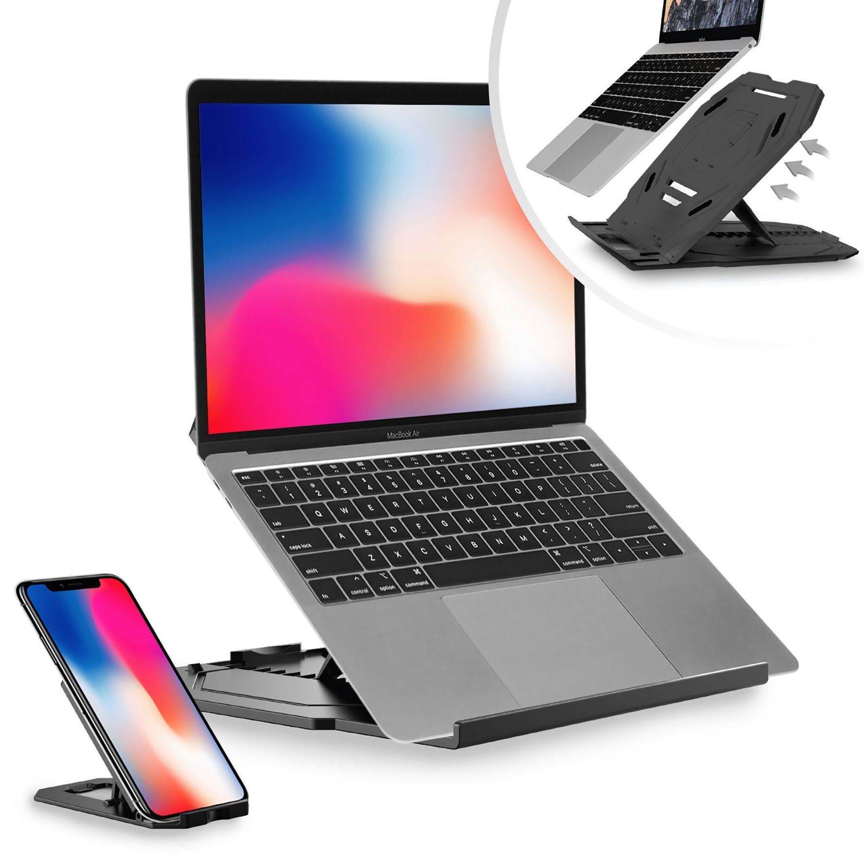 [8558219] Laptopställ Portabelt 360 Roterbar inkl. mobilställ Svart