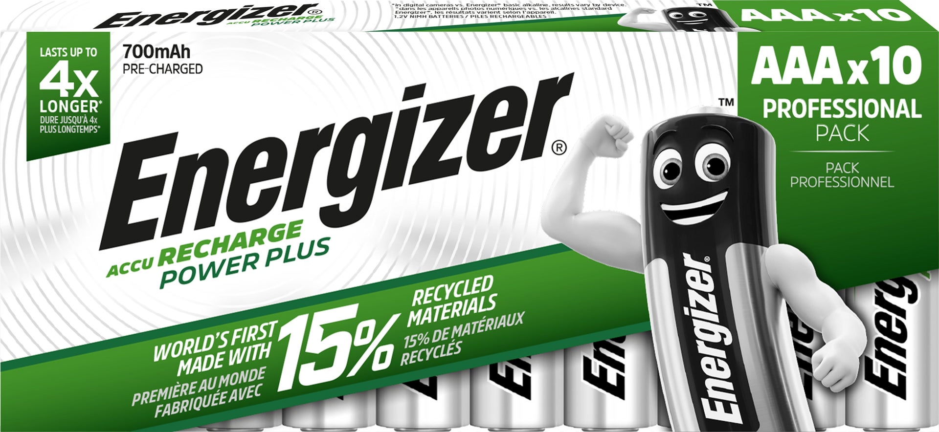 [8558851] Energizer Laddningsbara Batterier AAA 700mAH 10-pack