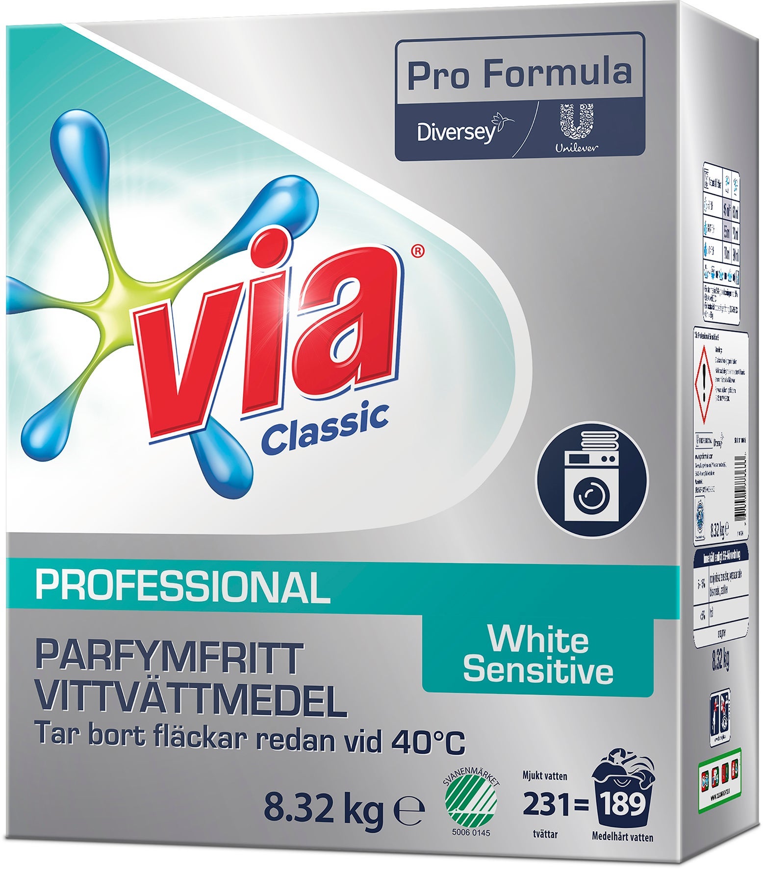 [8556122] Tvättmedel Via Professional White Sensitive+ 8,32 kg