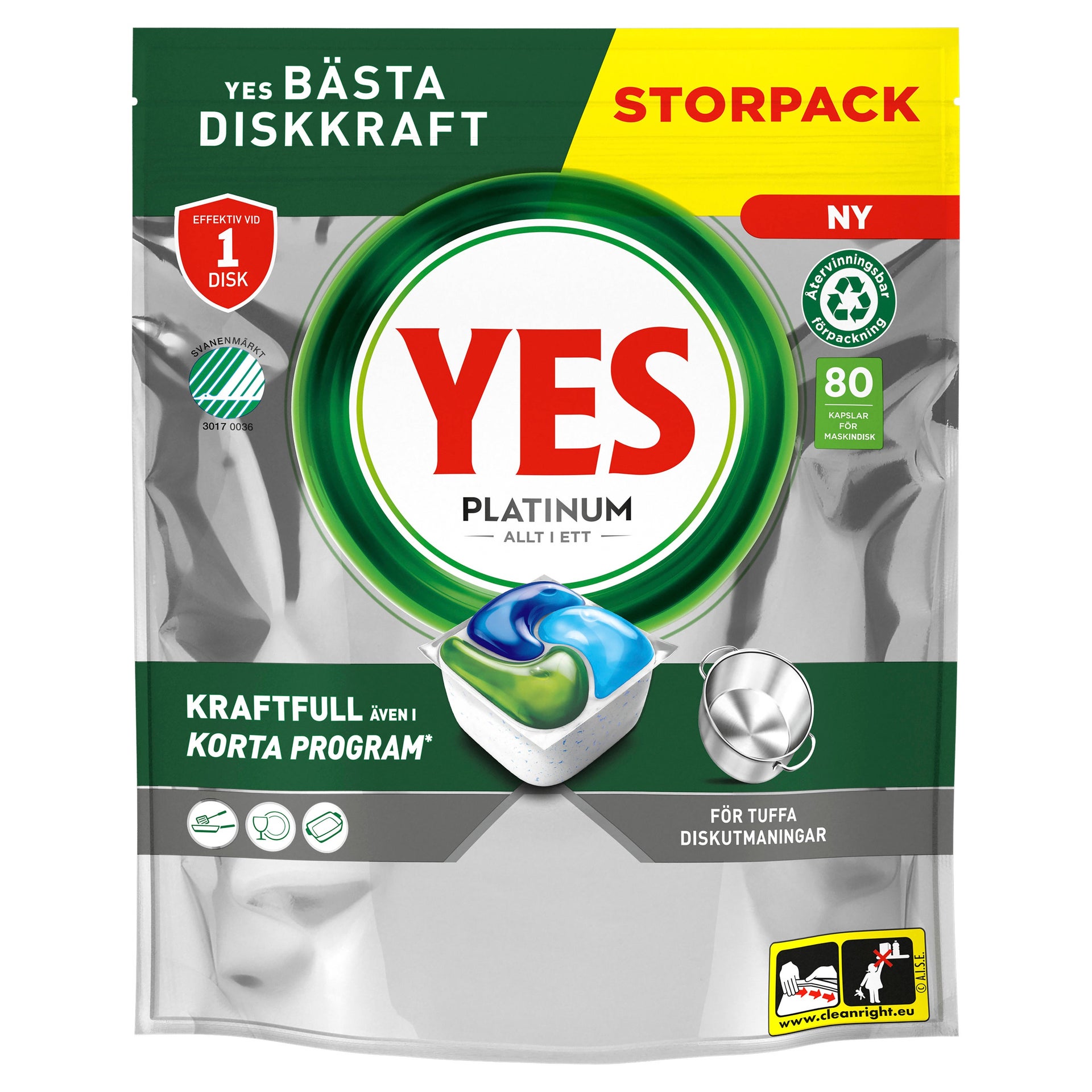[8564592] Diskmaskinstabletter YES Platinum 80-pack