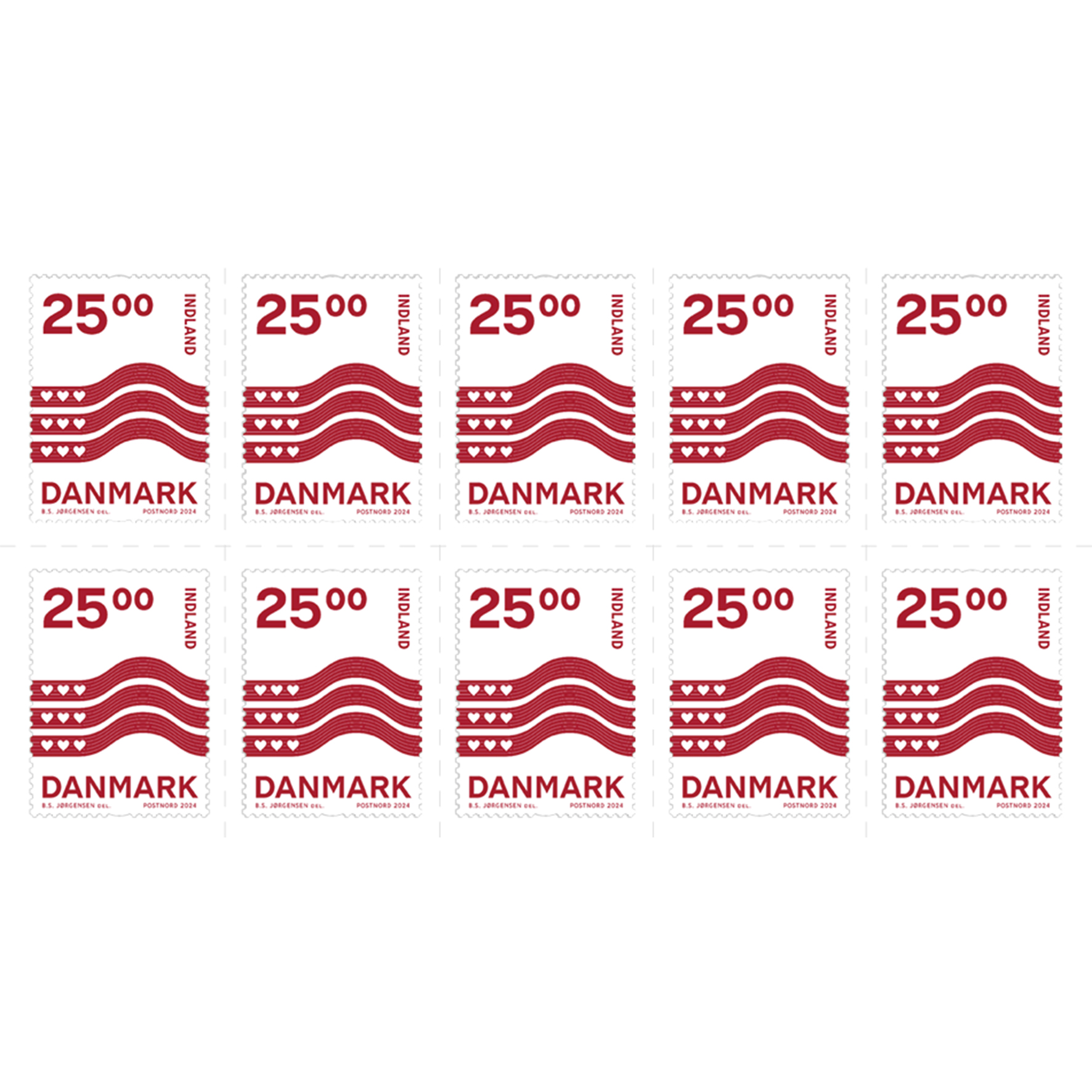 [8565897] Frimärke inrikes DK Hjertebölger 10-pack