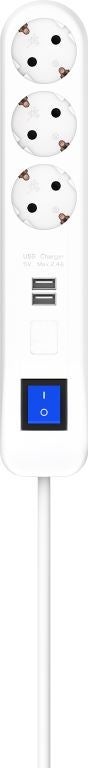 [8563265] Grenuttag Brytare 3-vägs Jordad + 2 USB 3 Meter Vit