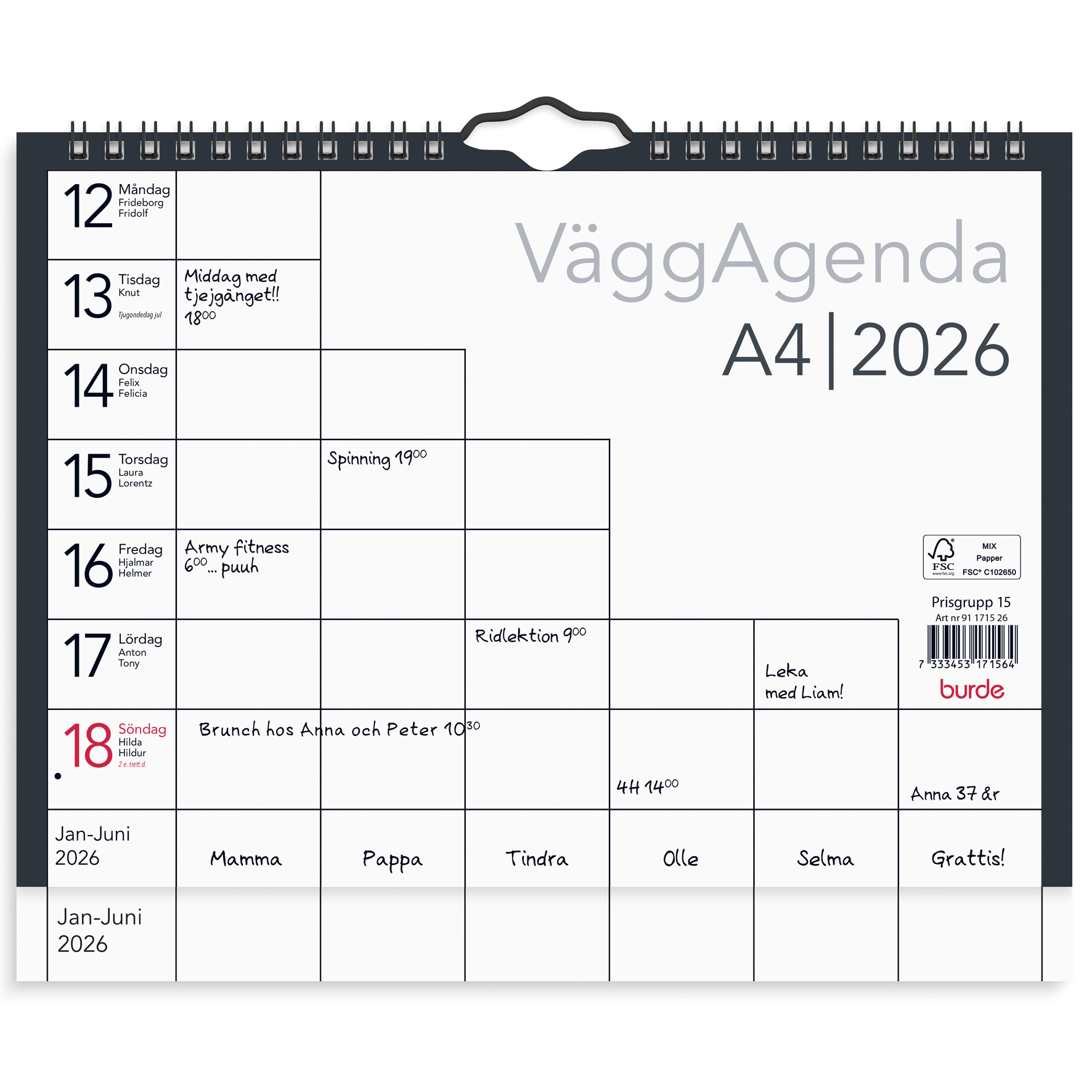 [61171526] Väggkalender 2026 agenda A4