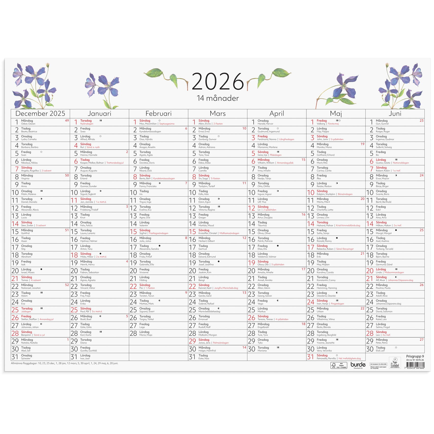 [61507626] Väggblad 14-månader 2026