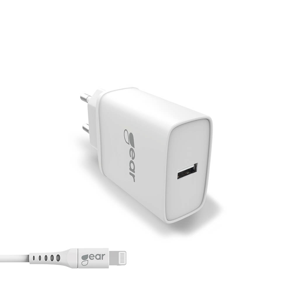 [8568045] Laddare 1xUSB-A+Lightning 1 m vit